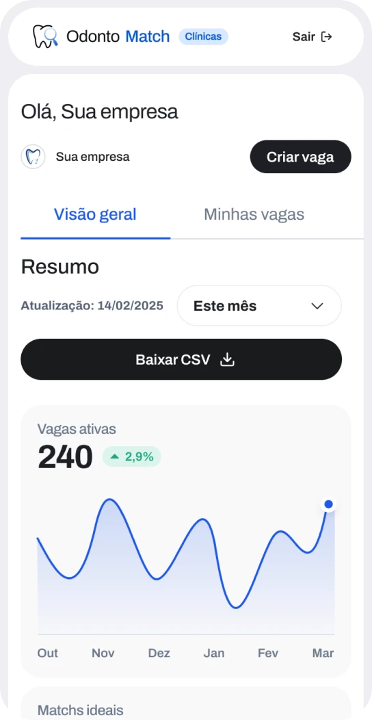 Prévia do OdontoMatch para clínicas no celular