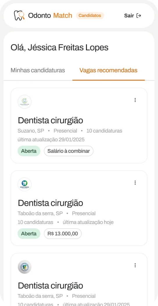Prévia do OdontoMatch no celular